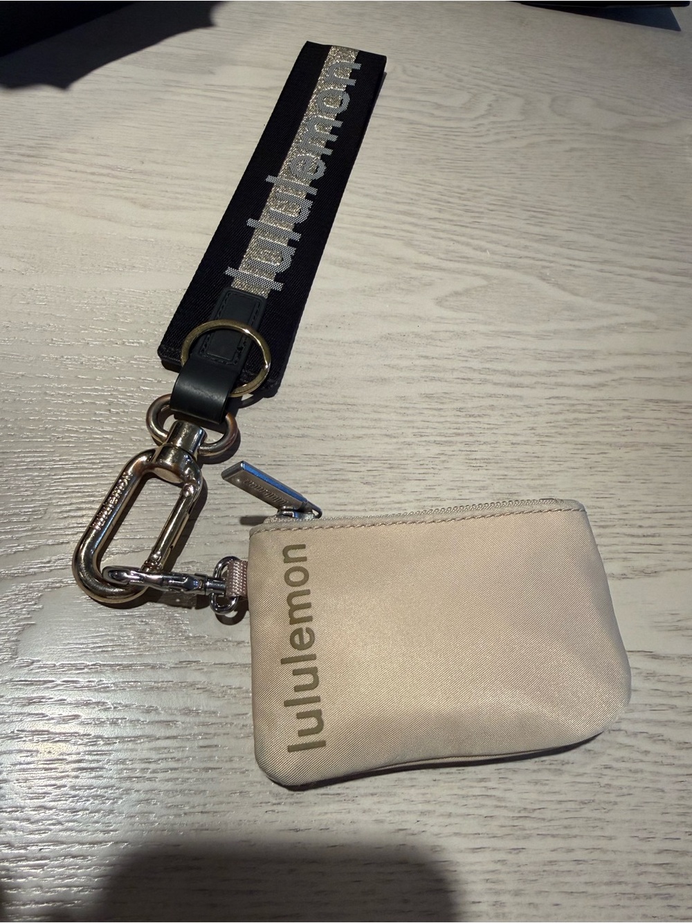 lululemon Cream Zip Key Pouch with Black Branded Strap
